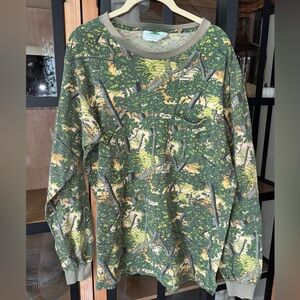 Vintage 1989 Bushlan Camo crewneck tee Long Sleeve Shirt ribbed gorpcore hunting